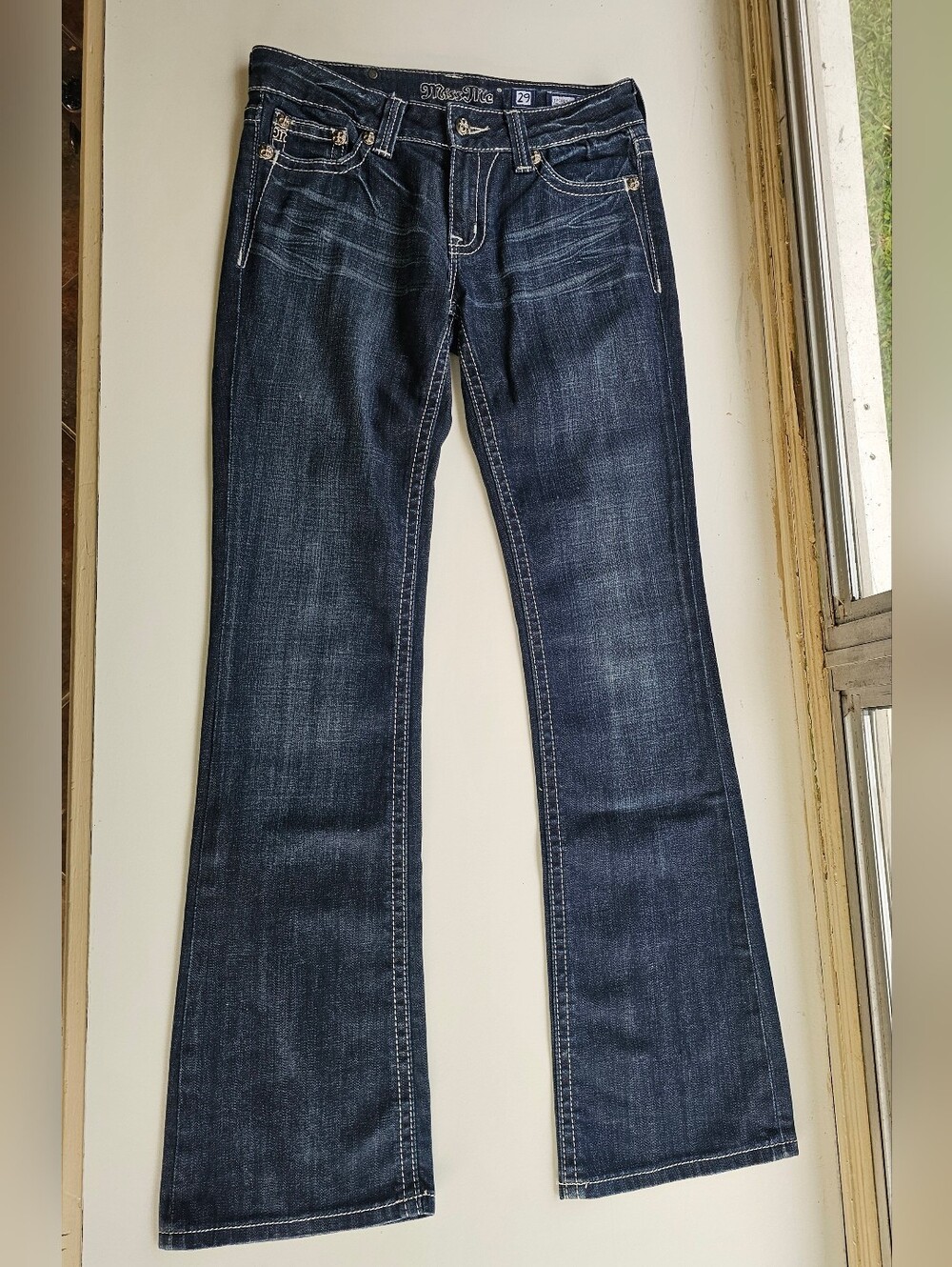 Miss Me Dark Blue Denim Jeans with Fleur De Lis Logo - Women's Size 29
